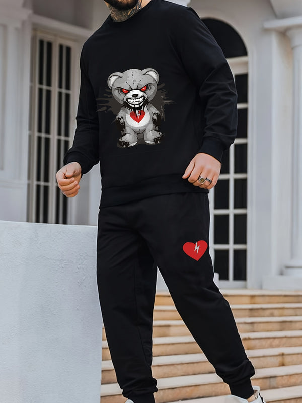 Men's Funny Graphic Pullover Sweatshirt & Sweatpants For Big And Tall Guys, Plus Size