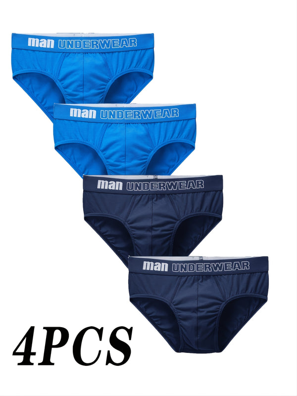 4pcs Men's Cotton Briefs Underwear, Mid-waist Briefs