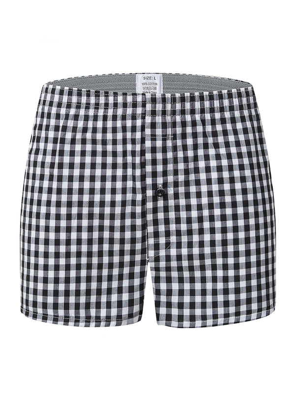 1pc Men's Cotton Checkered Button Breathable Comfortable Quick Drying Boxer Briefs Underwear