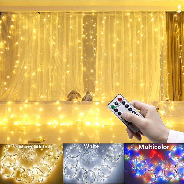 LED Fairy Lights, Christmas Curtain Lights, 8 Lighting Modes Remote Control, Decoration For Christmas Bedroom Wall Party Indoor Outdoor