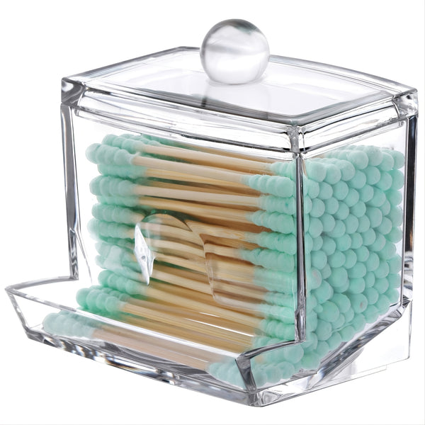 1pc 3.5*3.5in Acrylic Cotton Swabs Storage Holder, Cotton Swabs Box, Cotton Pads Holder