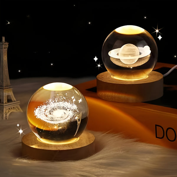 1pc Creative Luminous Crystal Ball Night Light, Bedroom Bedside Lamp, Room Decorative Ambient Light, The Moon Galaxy Crystal Ball