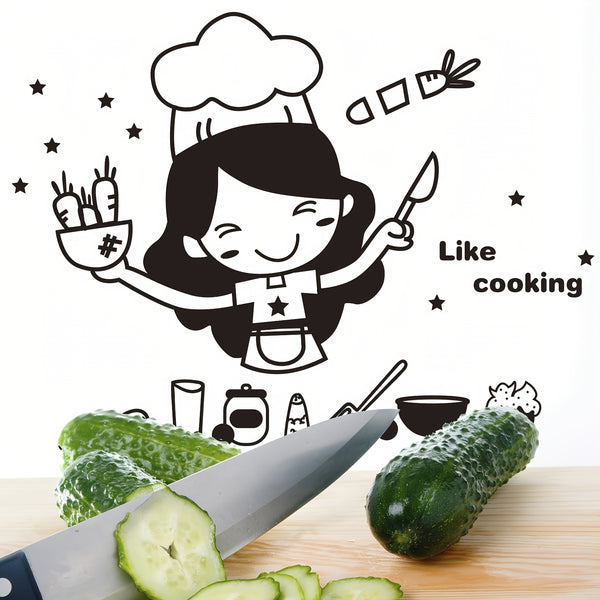 1 Set Of Creative Cartoon Stickers, Cute Chef, Wall Stickers For Kitchen And Restaurant, Home Decorations For Glass, Cabinet, Door