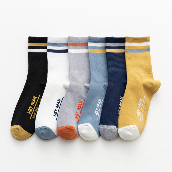 6pairs Men's "Hey Man" Striped Socks