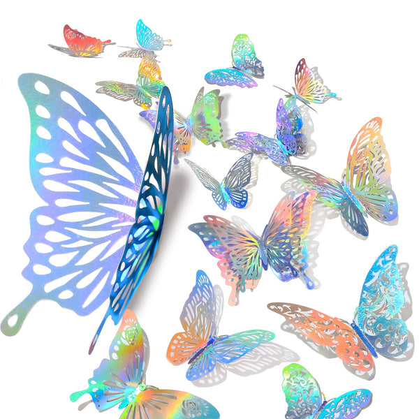 12pcs 3D Butterfly Wall Stickers, Multicolored Butterfly Party Decor, Butterfly Stickers For Kids Bedroom, Classroom, Wedding Decor, DIY Gift (4.9"+3.7"+2.6")