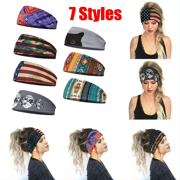 1pc Yoga Elastic Hair Bands, Sports Headband For Gym, Anti-Slip Slim Hair Band For Fitness Antiperspirant Fashion Headband With Turban Flag Pattern