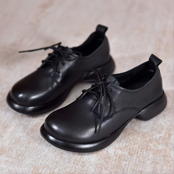 Women's Chunky Heeled Lace-up Oxford Shoes, Faux Leather Soft Sole Comfortable Lightweight Deep Mouth Shoes