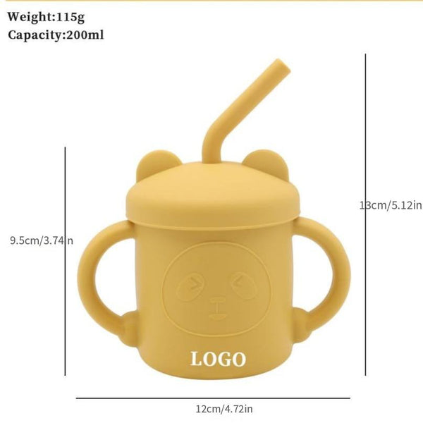 Multifunctional Baby Cute Bear Dual Handle Silicone Water Cup With Straw