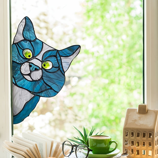 1pc Thick Moisture-proof Cat Printed Sticker, Home Decoration, Blue