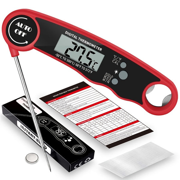 1pc BBQ Meat Thermometers, IP67 Waterproof Food Thermometer With Folding Probe, Outdoor Cooking Tools, Kitchen Supplies