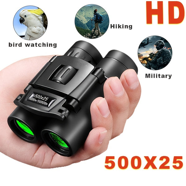 500X25 / 300X25 Professional Folding Small Compact Lightweight Binoculars, Long Range Zoom Telescope With Storage Bag For Hiking Hunting Travel