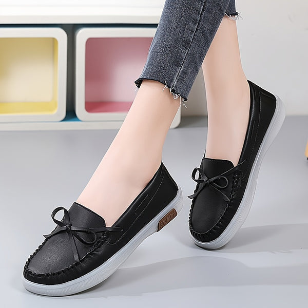 Ladies Flat Shoes, Loafers, New Style Bow Decor Non-slip Slip-on Peas Shoes