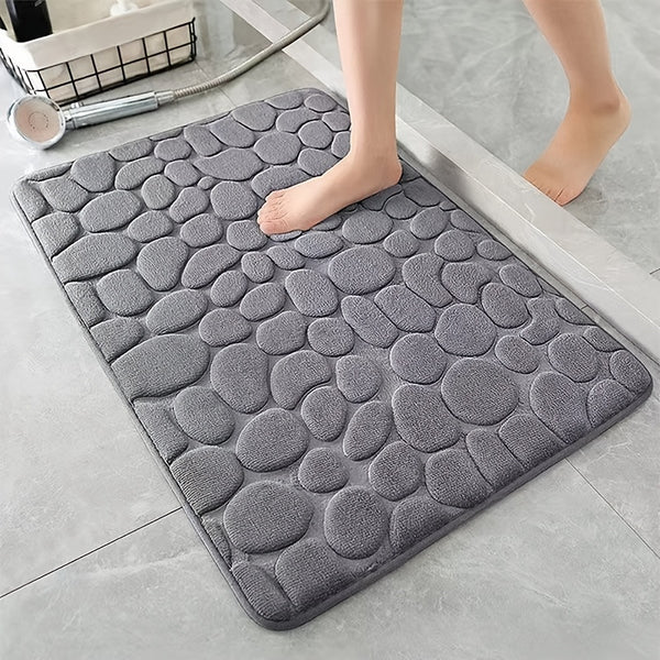 1pc Cobblestone Embossed Bathroom Bath Mat, Memory Foam Pad, Washable Bath Rugs, Rapid Water Absorbent, Non-Slip, Washable, Thick, Soft And Comfortable Carpet For Shower Room