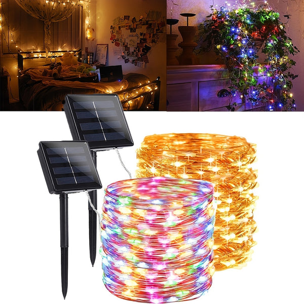 1pc Outdoor Solar String Lights, Solar Powered Fairy Lights With 8 Modes Waterproof Decoration Copper Wire Lights For Patio Yard Trees Christmas Wedding Party