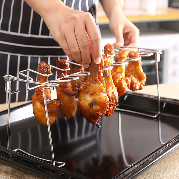 1pc Grill Rack, Stainless Steel Rack Chicken Leg For Oven, Barbecue Tools, Kitchen Supplies