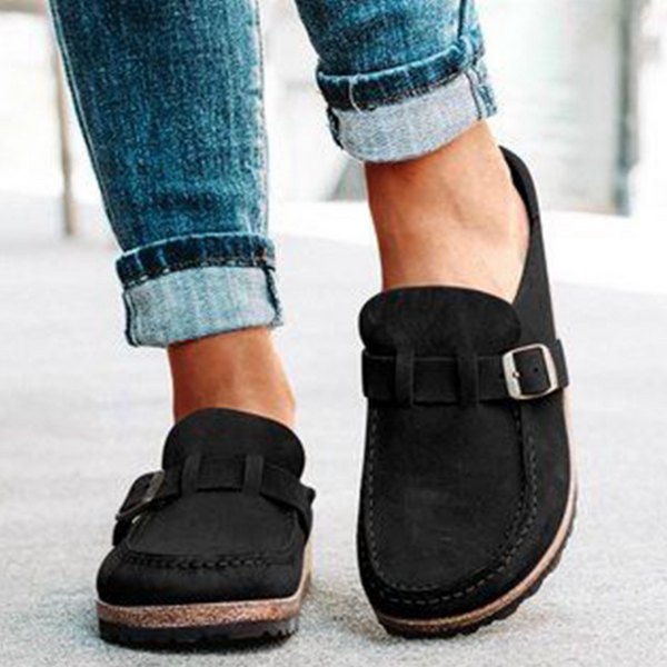 Women's Retro Buckle Decor Suede Slippers, Casual &Comfy Flat Clogs, Women's Footwear