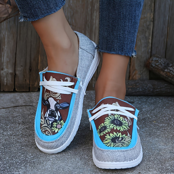 Women's Printed Canvas Shoes, Lace Up Low Top Sneakers, Women's Footwear