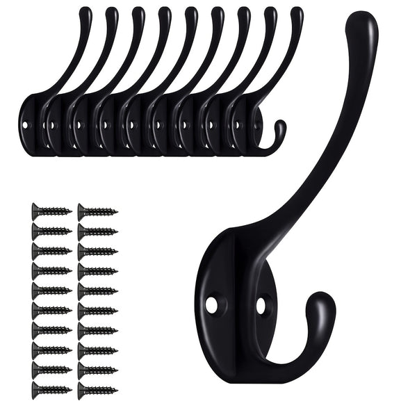 1/6/10 Packs, Black Wall Hooks For Hanging, Metal Coat Hooks, Wall Mounted Cubicle Accessories, Retro Double Hooks, Heavy Duty Door Hangers For Towel, Hat, Key, Closet, Bag