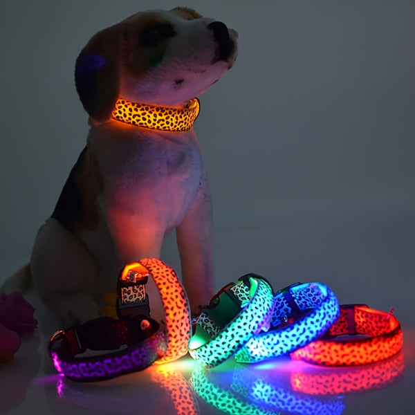 Pet LED Luminous Collar, Leopard Print Illuminated Necklace For Dog And Cat