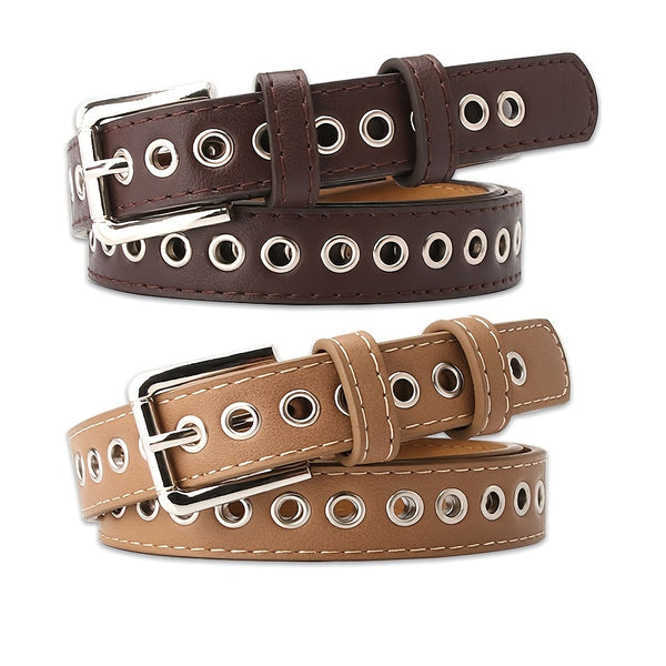 Women's Belts With Metal Grommets Rivets Casual Pin Buckle Women's Belts Slim Waistband Female Jeans Wild Belt