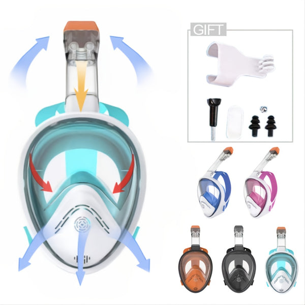 Snorkeling Mask, Full Face Snorkeling & Diving Mask With 180° Panoramic View With Longer Vent Tube, Waterproof, Anti-Fog & Anti-Leak Technology Mask, Adult Kids Swim Accessory