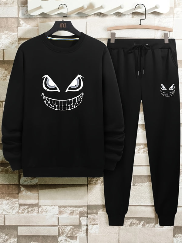 Men's Novelty Print Sweatshirt & Sweatpants For Big And Tall Guys, Plus Size