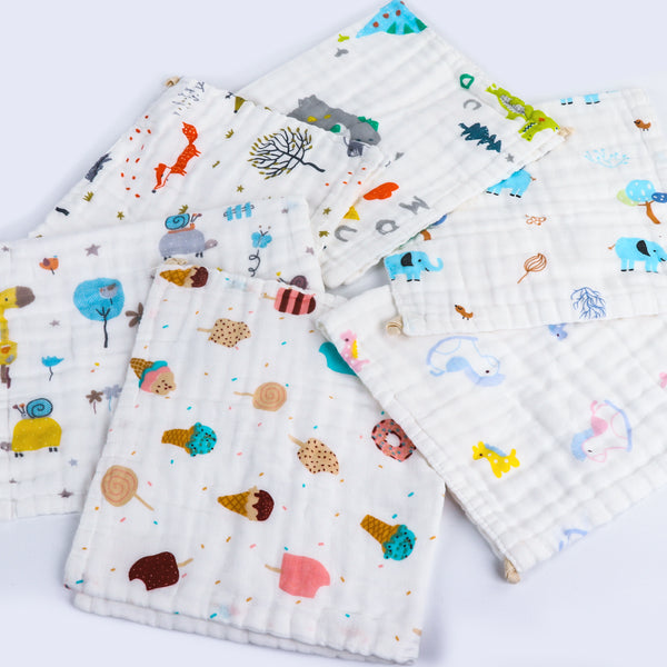 6pcs/8pcs Baby Cute Cartoon Animal Cotton Ultra Soft And Absorbent Burp Cloths 25x50cm