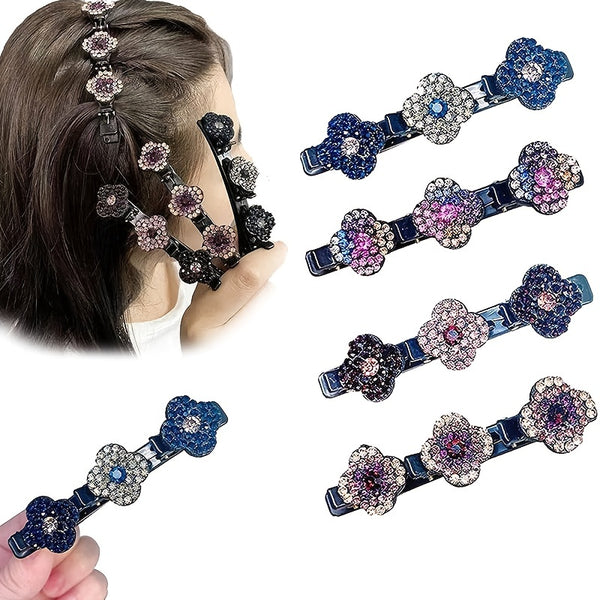 Sparkling Crystal Stone Braided Hair Clips,Lucky Crystal Stone Double Layer Hair Bands Clips,Rhinestones Triple Braided Hair Clips For Girls Women