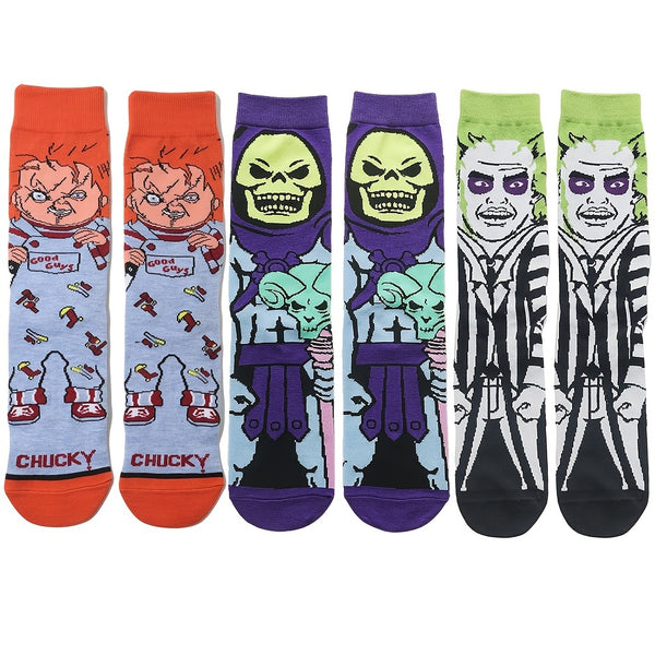 3pairs Cartoon Anime Pattern Breathable Cotton Comfortable Crew Socks For Men Women