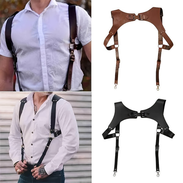 Men's New Fashion Black Punk Trim Pu Leather Body Harness Adjustable British Casual Suspenders Belts