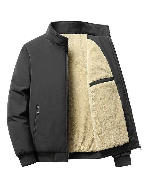 Men's Plus Size Full-zip Lamb Fleece Jacket For Winter