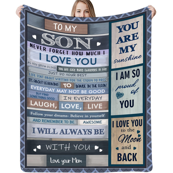 1pc Print Throw Blanket, TO MY SON Flannel Blanket, Soft & Warm Bedding