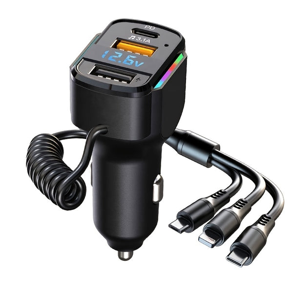 65W 3-port USB PD Fast Car Charger (K4) QC3.1 Type C 3-in-1 Car Charger 2 USB Charging Ports + 1 Type C Fast Charging  Type C