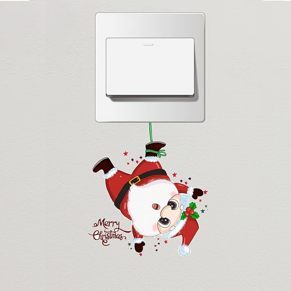 1pc Christmas Switch Sticker, Upside Down Santa Claus Wall Sticker, Cartoon Switch Decorative Sticker