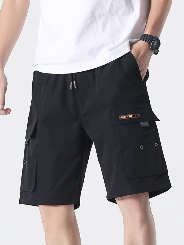 Plus Size Men's Short Cargo Pants With Multiple Pockets Design