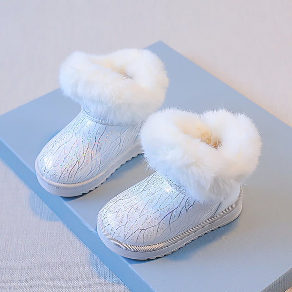 Christmas Price Cuts Toddler Kids  Autumn Winter Solid Color Plush Snow Boots