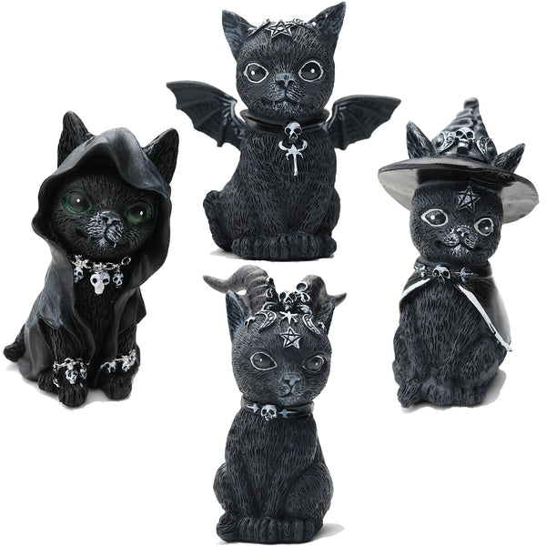 1pc Black Cat Gothic Decor, Fairy Garden Accessories, Cat Decor,Cat Figurines Christmas Lawn Ornament, Resin Desktop Ornament, Funny Outdoor Goth Decor