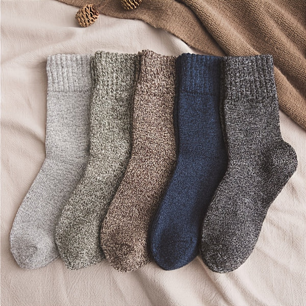 5pairs Autumn And Winter Men's Warm Thick Wool Socks