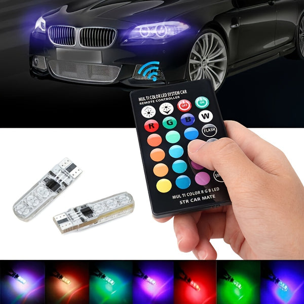 1 Set Car RGB LED Headlight Bulbs Car LED Width Indicator Light Silicone T10 RGB 5050 6SMD Bright Colorful Remote Control Car Parking Light Bulbs