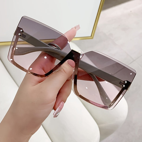 Vintage Oversized Square Sunglasses For Women Large Trendy Rimless Shades