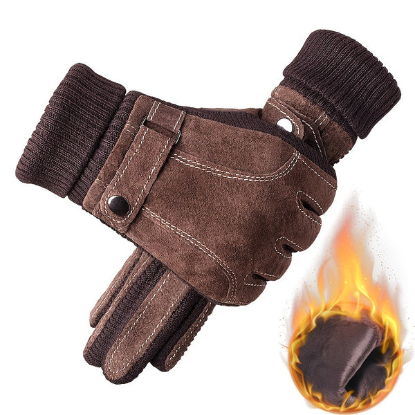 Men's Thickened Winter Warm Outdoor PU Leather Gloves