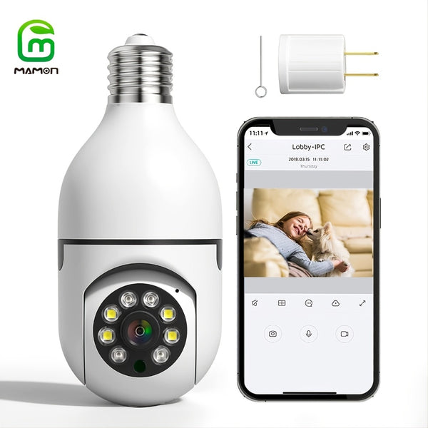 Light Bulb Camera E27 1080P Home Wifi Security Camera, Smart 360 PTZ Indoor/Outdoor Bulb Security Camera, Remote Voice Intercom HD Night Vision Light Bulb Security Camera Work With Alexa