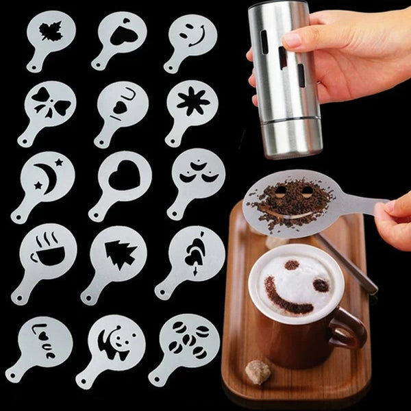 16pcs Plastic Coffee Pull Flower Mold, Fancy Coffee Printing Mockup, Coffee Milk Foam Spray Flower Mold