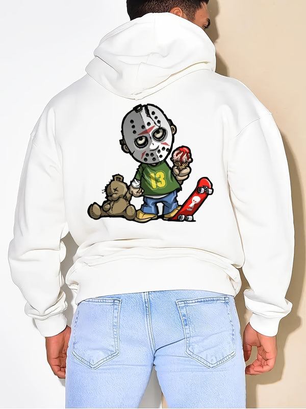 Men's Cartoon Graphic Pocket Hoodie For Big And Tall Guys, Plus Size