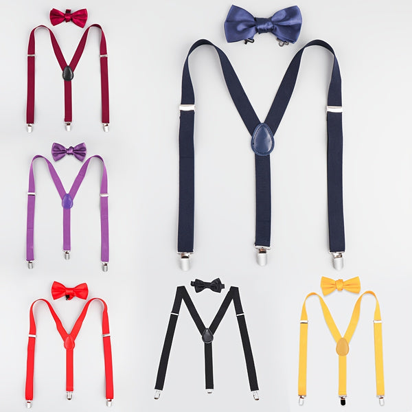 1set Tuxedo Bow Tie And Suspender Set Adjustable Men's Bow Ties And Y-Shape Suspenders For Wedding, Derby, And Any Occasion