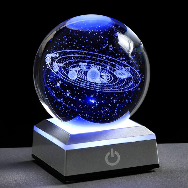 1pc 3D Solar System Crystal Ball With LED Base, Night Light For Home Decoration, Gift For Kids And Astronomy Lovers