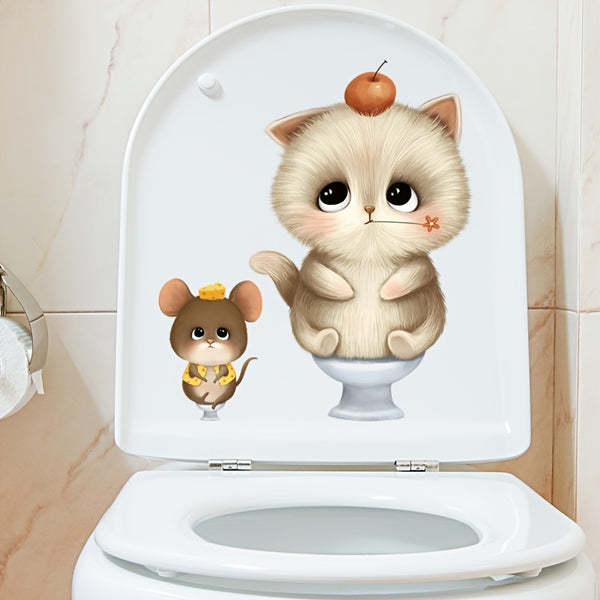 1 Set, Cat Pattern Toilet Seat Lid Decals, Animal Wall Stickers, Toilet Seat Stickers