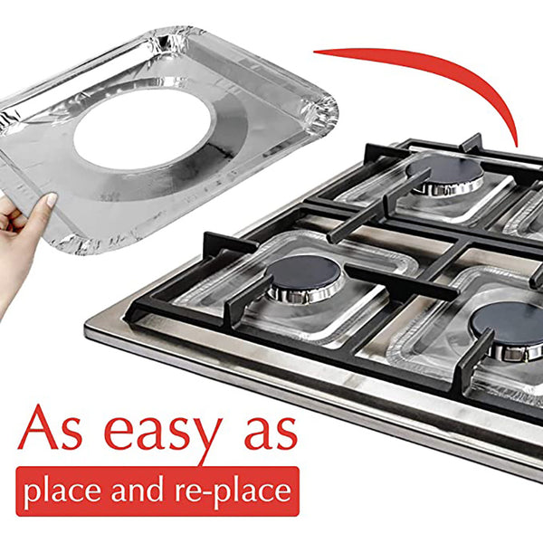 50pcs Pack, Foil Gas Stove Liners, Stove Covers, Disposable Square Stove Bib Liners, Gas Stove Protector, Cooktop Replacement, Keep Stove Clean, Square 8.5"