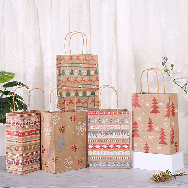 10pcs 21*15*8cm Christmas Gift Bag, Kraft Paper Bag, Goodie Bag, Goody Bag