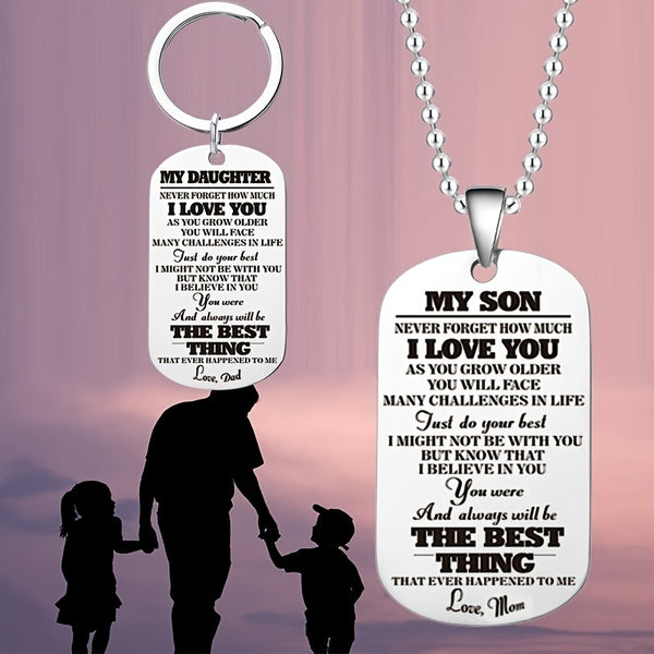 Stainless Steel Tag Necklace & Keychain "from Parents To Children's Love ForChristmas Gifts